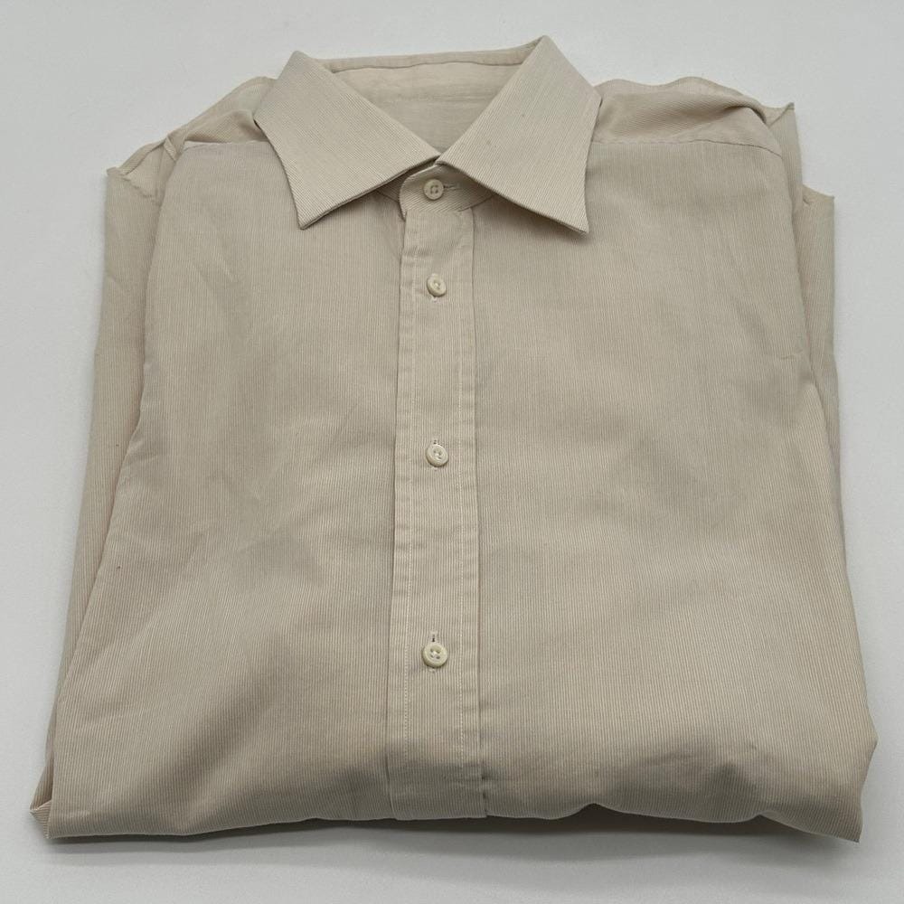 Ermenegildo Zegna Mens Beige Micro Stripe Cotton Button Down Shirt Size 42 16.5